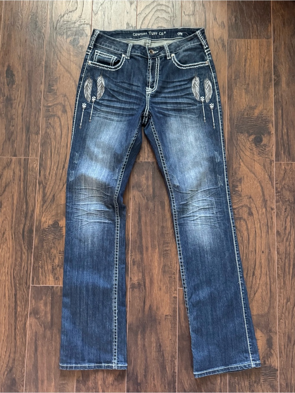 Cowgirl Tuff Fly Western Bootcut Embroidered Mid Rise Jeans Size 30 x 35